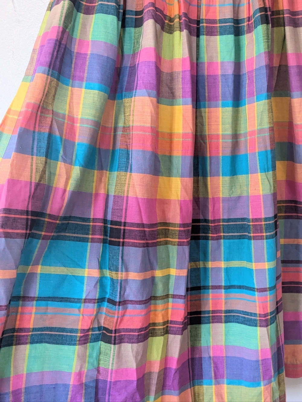VTG Counterparts Rainbow Plaid Maxi Skirt - 100% Cotton Made in India - Size 6 - Picture 4 of 5